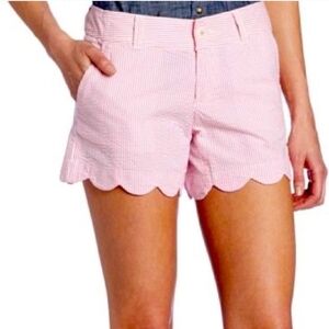 Lilly Pulitzer Pink Striped Cotton Scalloped Shorts NWT Size 14